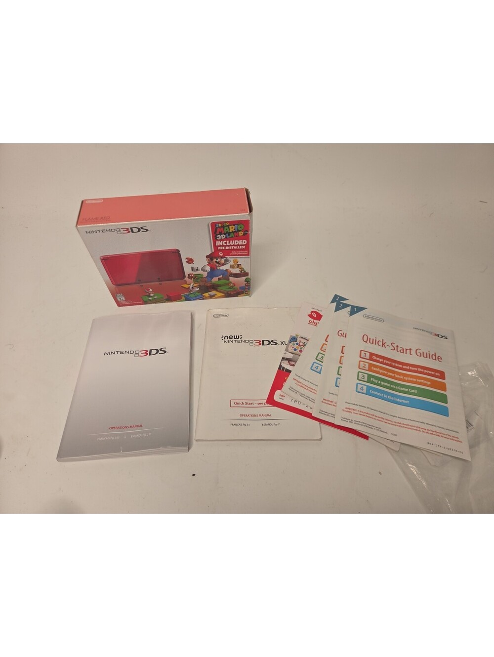Nintendo 3DS Flame Red Super Mario 3D Land Box Manual No Console Included